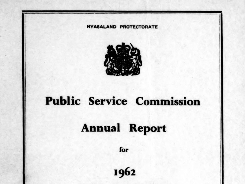 Section of the cover of the Nyasaland Protectorate Public Service Commission Annual Report for 1962.