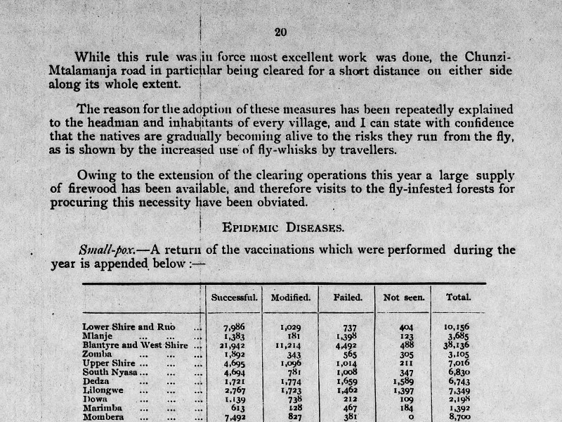 Section of a document featuring a section titled Epidemic Diseases, with a table regarding Smallpox beneath.