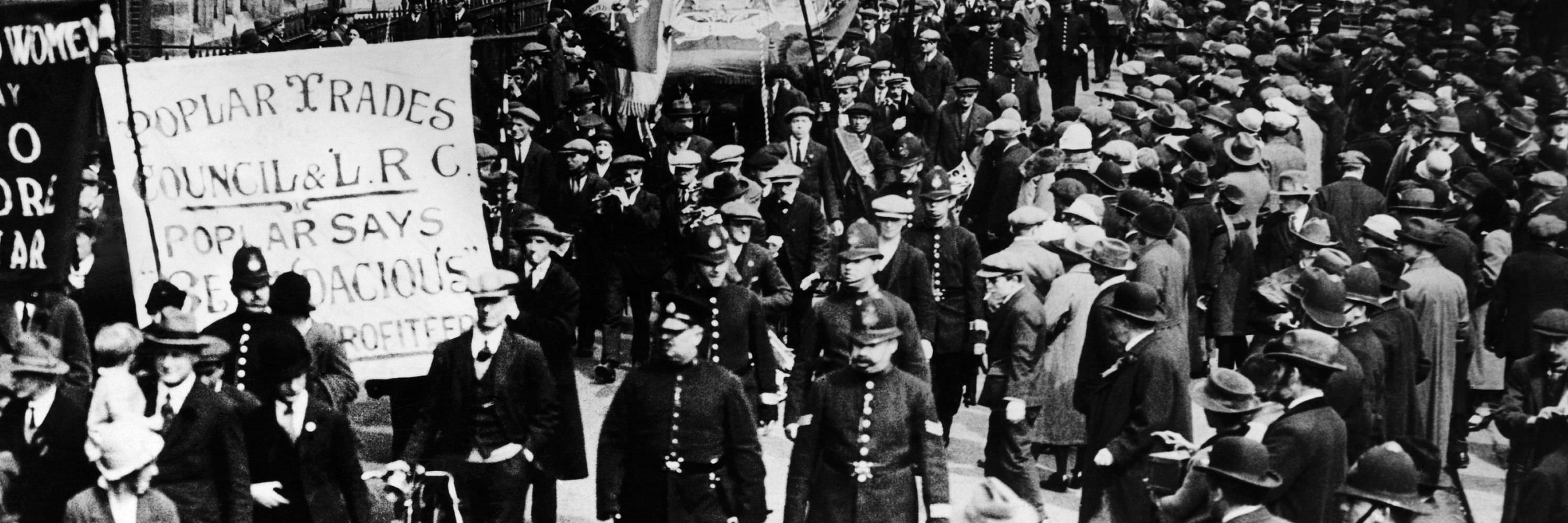 A black and white photograph of the May Day Parade of the Communists and Left Wing Labourites