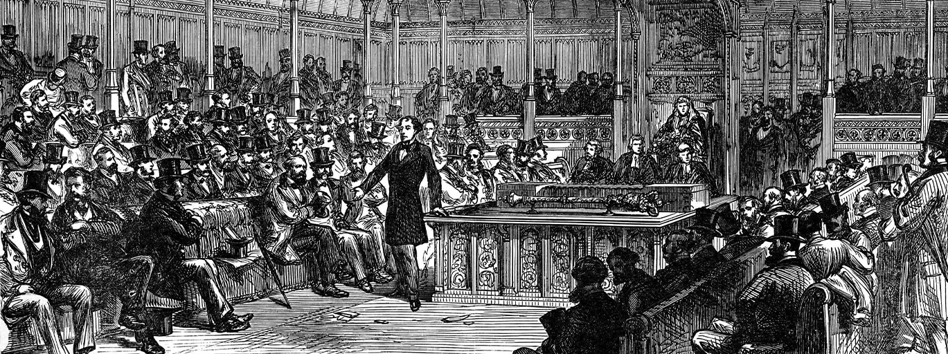 Benjamin Disraeli as British Prime Minister addressing the House of Commons in the 1870s