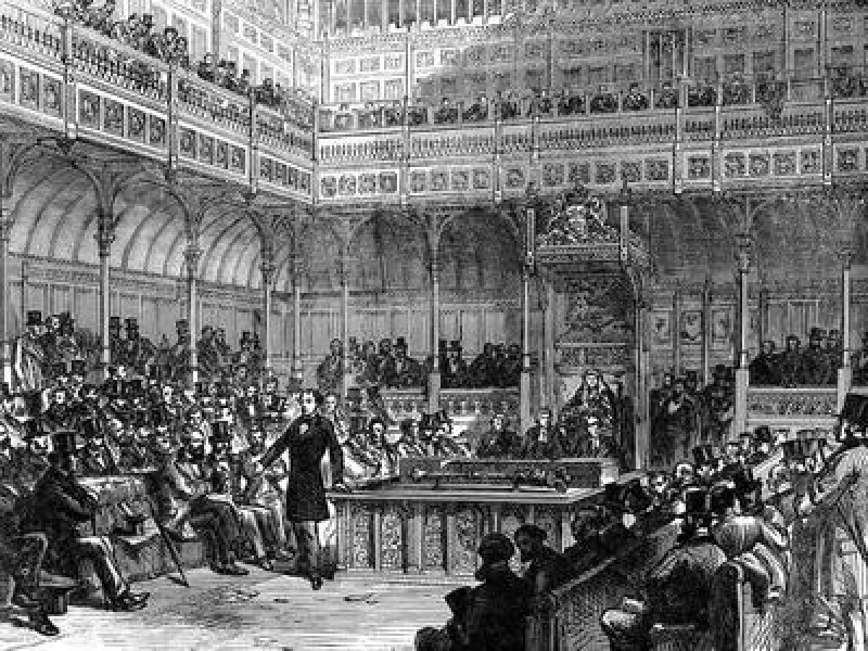 Benjamin Disraeli as British Prime Minister addressing the House of Commons in the 1870s