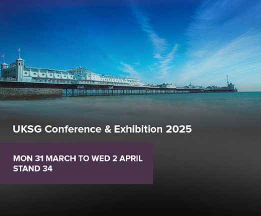 A photo of Brighton pier set against a vivid blue sky. Overlayed on the image, there is a purple text box. There is a title UKSG Conference & Exhibition 2025.
