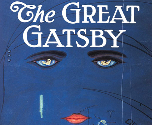 The original cover image on The Great Gatsby, a painting by artist Francis Cugat, titled “Celestial Eyes.” It was painted in 1924, one year before the release of The Great Gatsby. It depicts two large eyes, eyebrows, and a mouth, all disembodied on a blue background.