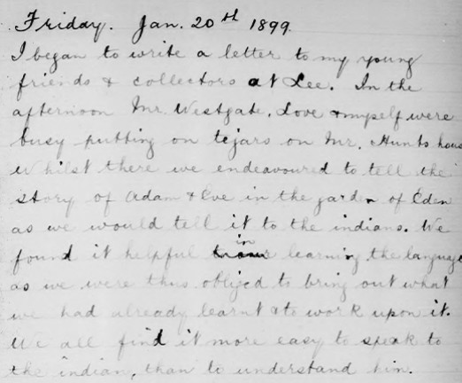 A black and white scan of a handwritten journal entry, dated Friday, Jan. 20th 1899.
