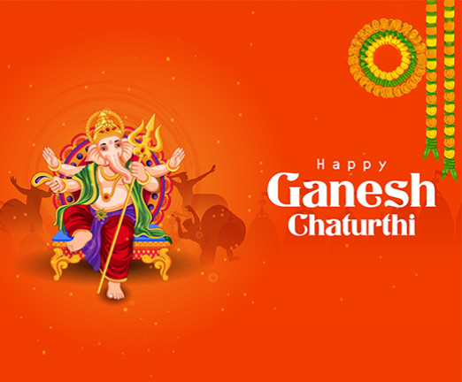 An orange background with text that says Happy Ganesh Chaturthi.