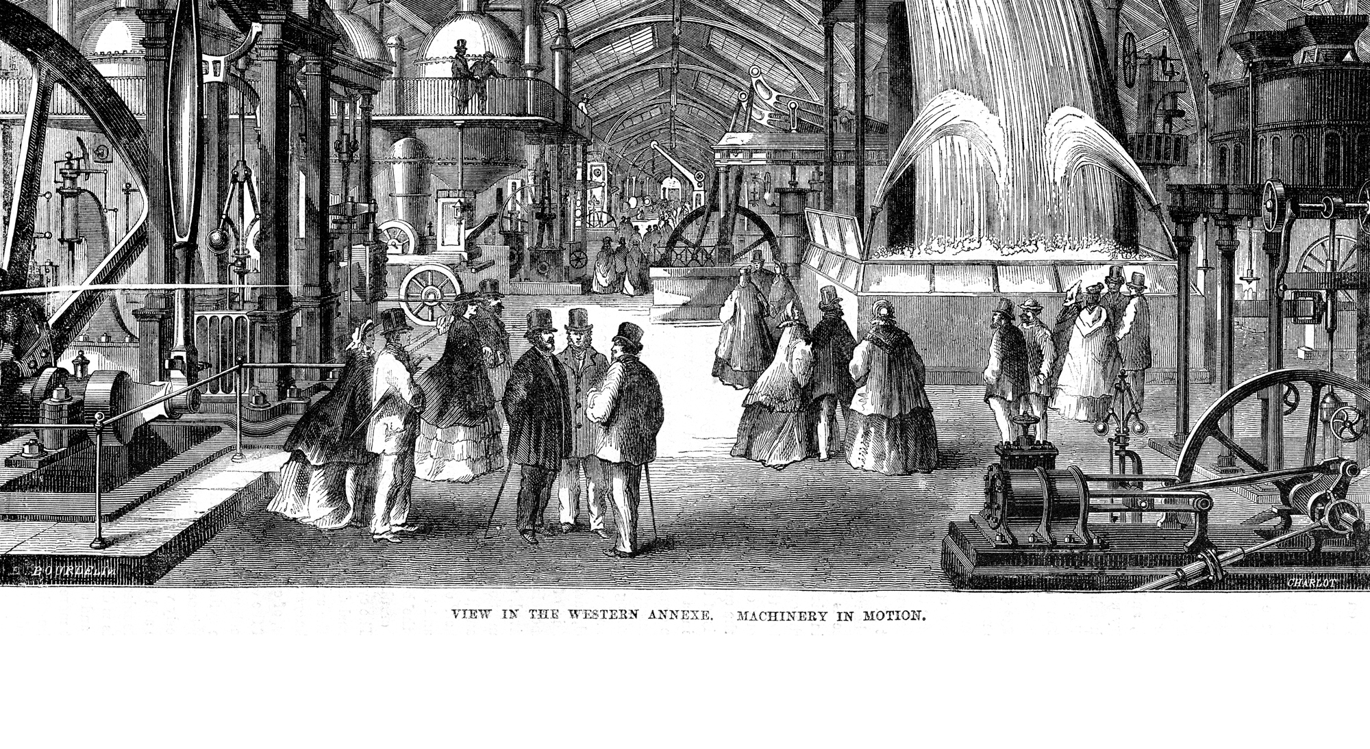 Vintage engraving from 1862 of the interior of the World's Fair of 1862, London, England