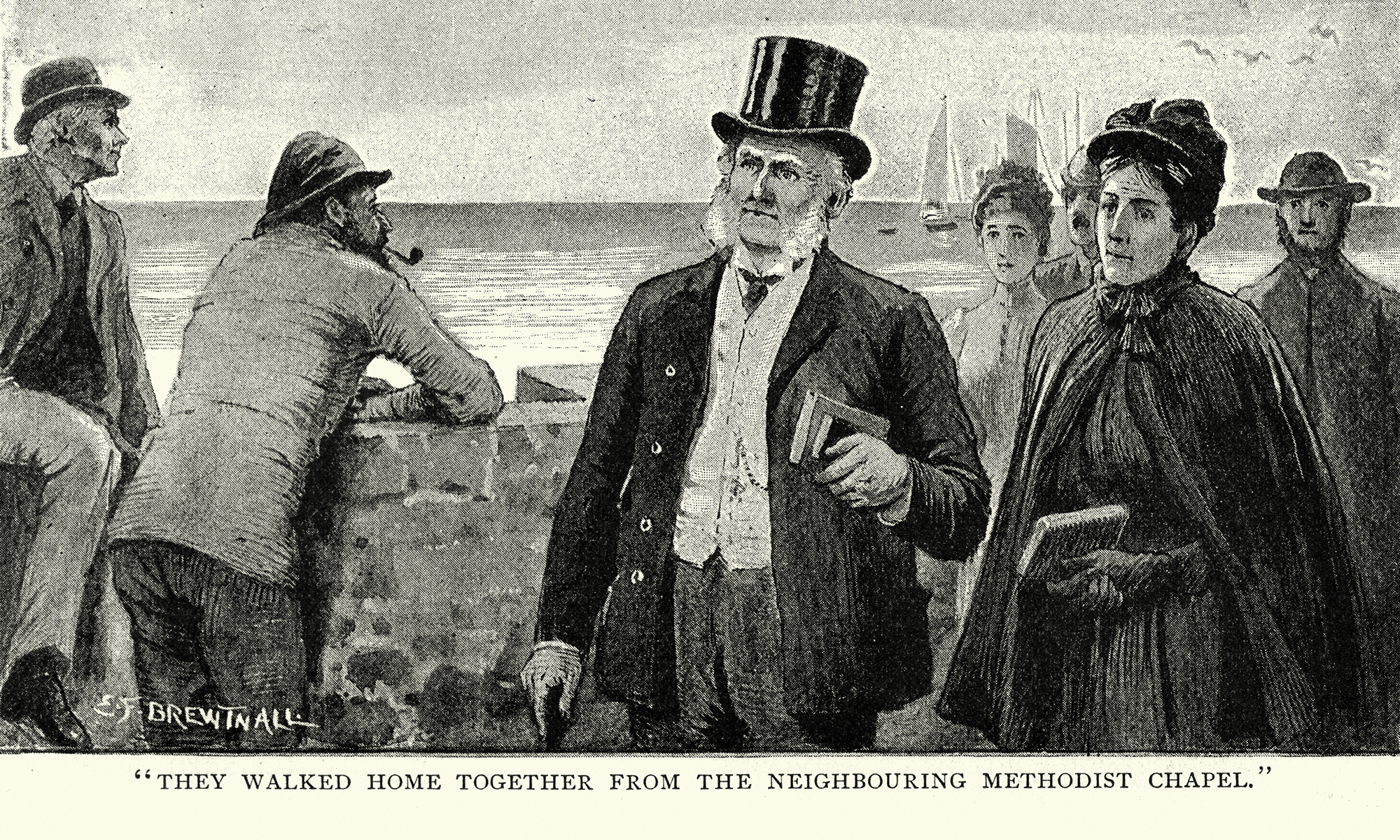 Vintage engraving of Victorian methodists out walking, 1892.