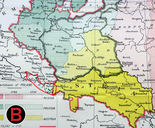A map showing the partitions of Poland.